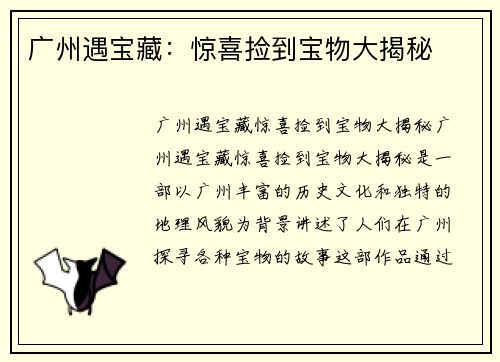 广州遇宝藏：惊喜捡到宝物大揭秘